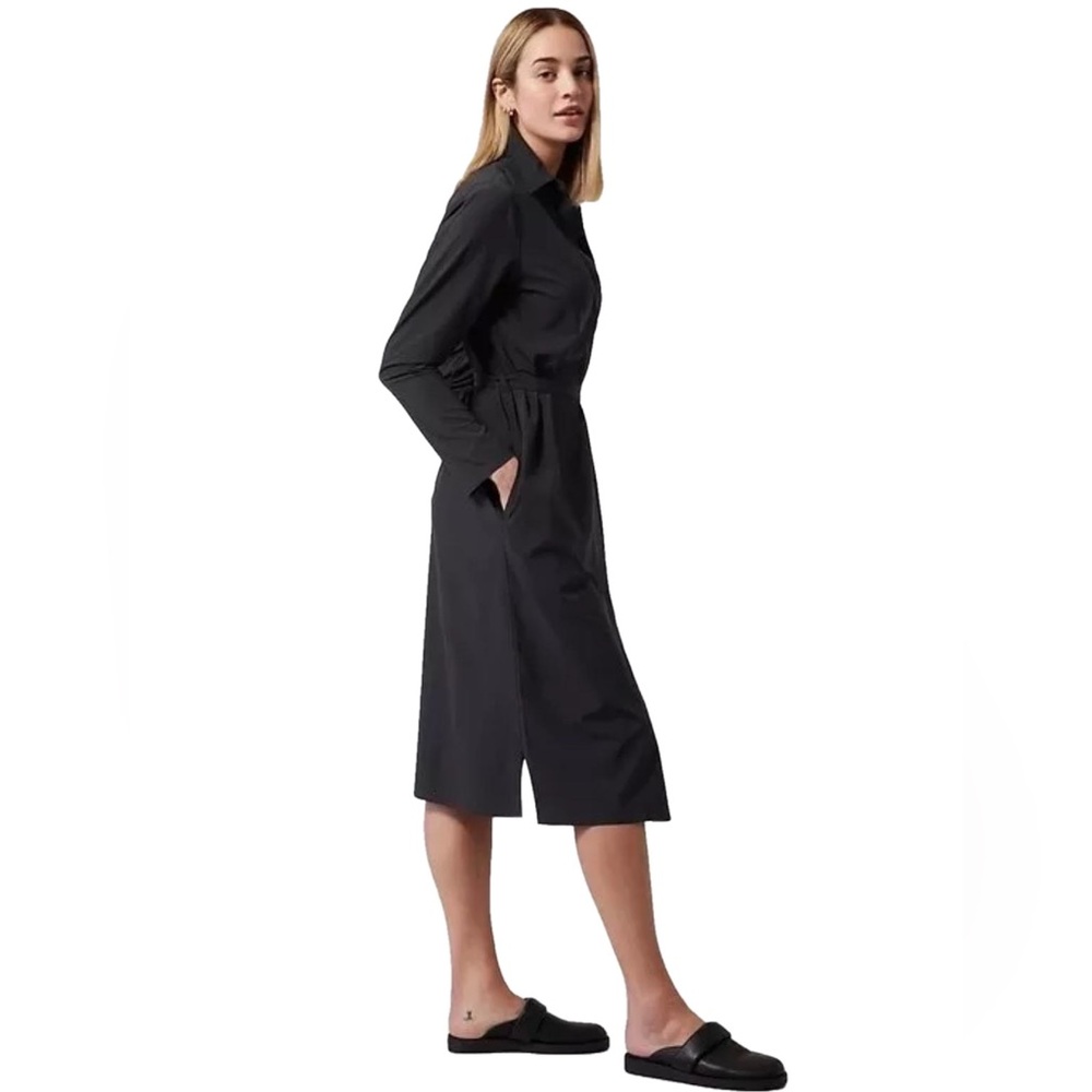 Athleta Urbanite Black Long-Sleeve Button Front Shirt Dress Midi Small - Picture 8 of 11